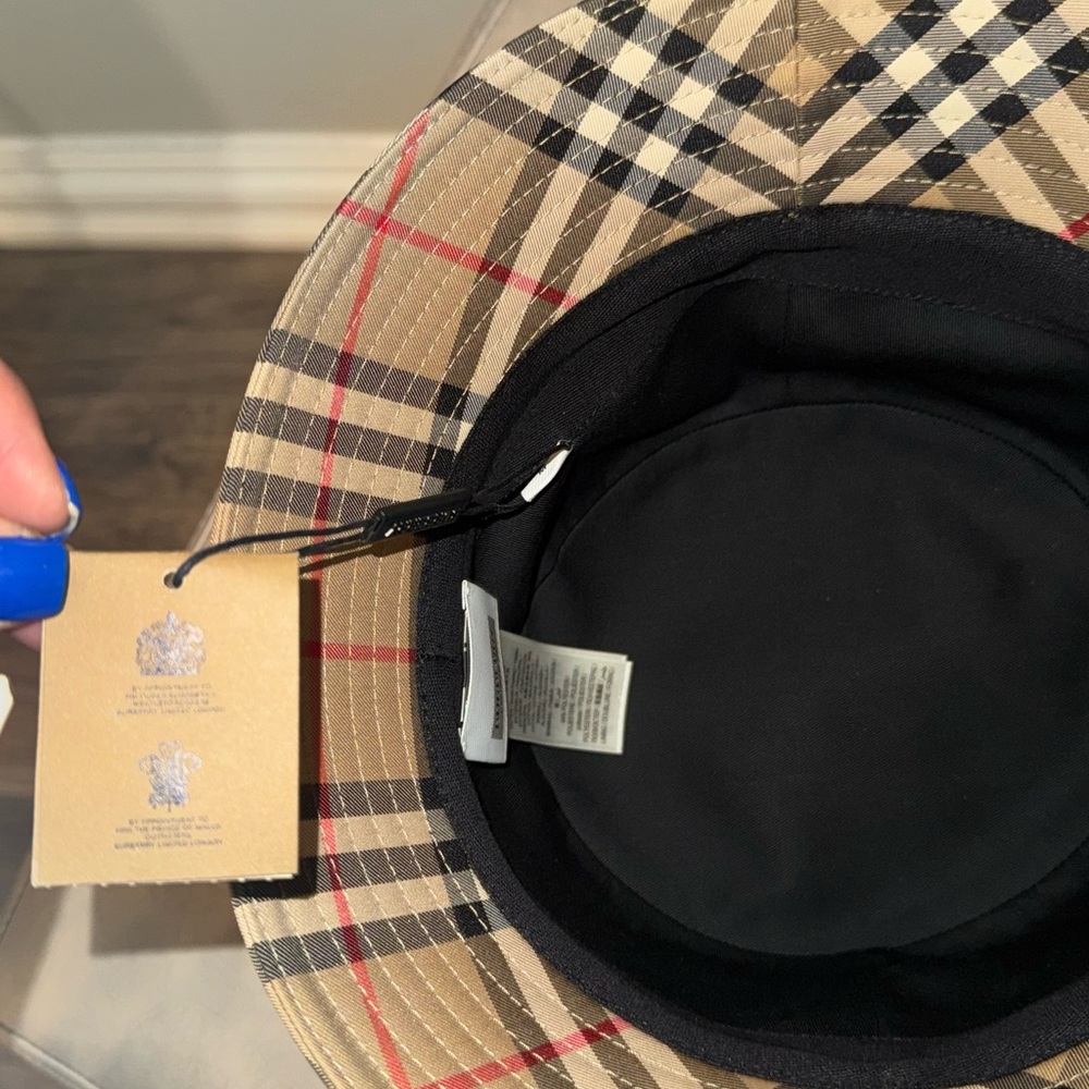 Burberry Beige and Black Checkered Hat